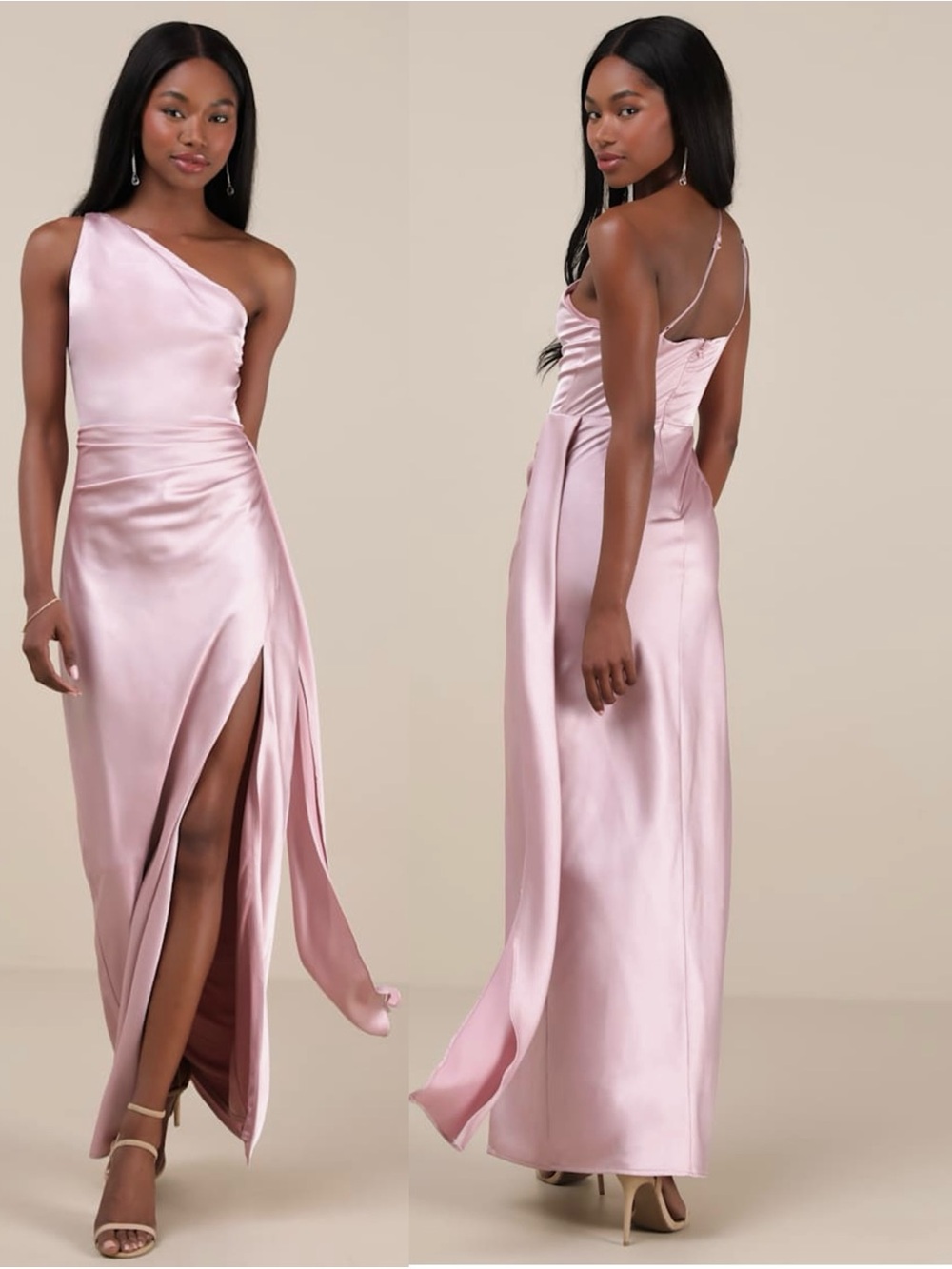 LULUS Satin 1 Shoulder Pleated Sash Waist Y2K Princesscore Wedding Guest Gown XS